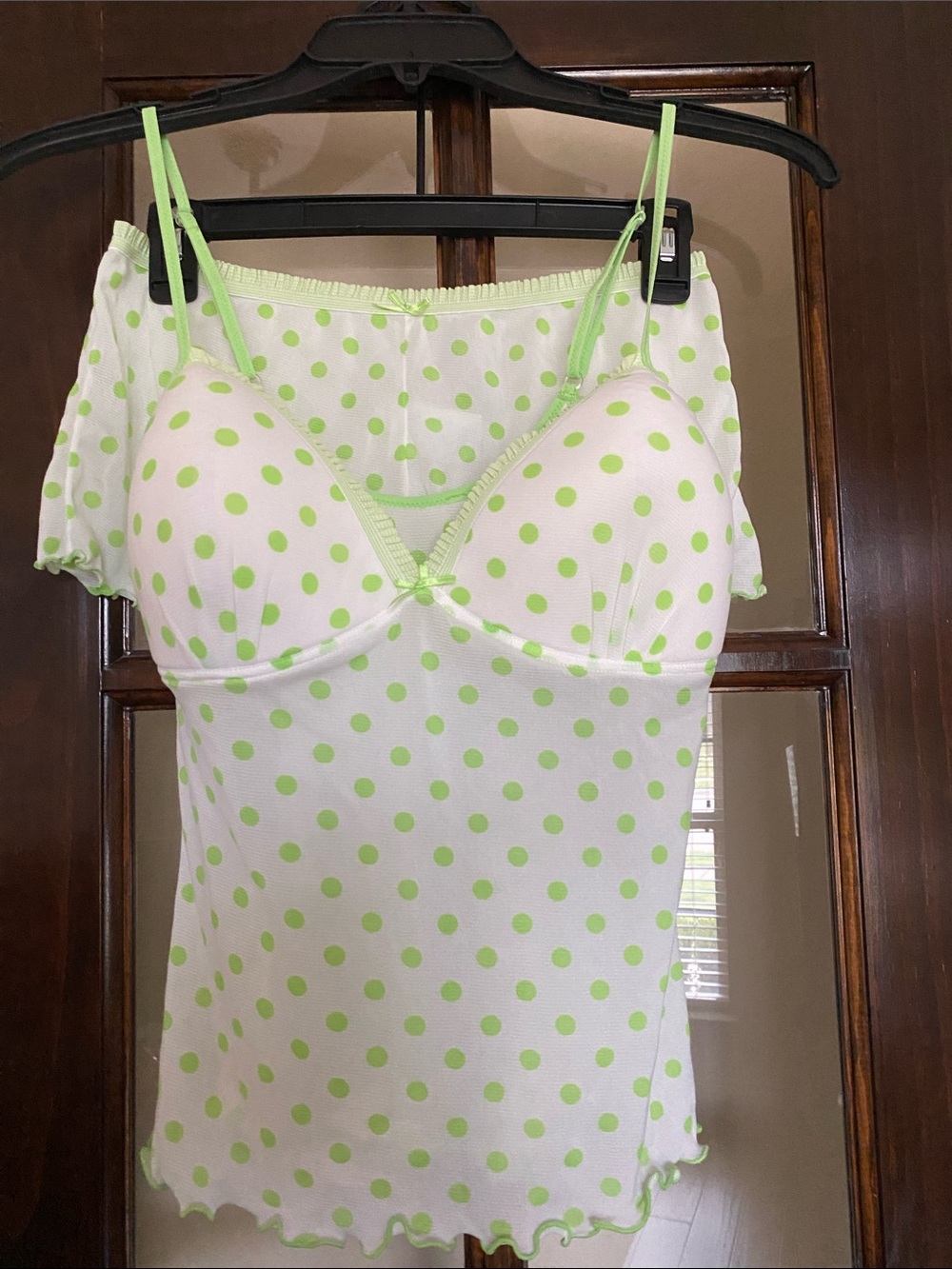 Warner's White Pajama Shorts with Lime Polka Dots